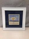 WHITE/BLUE UMBRELLA AT BEACH ARTWORK
