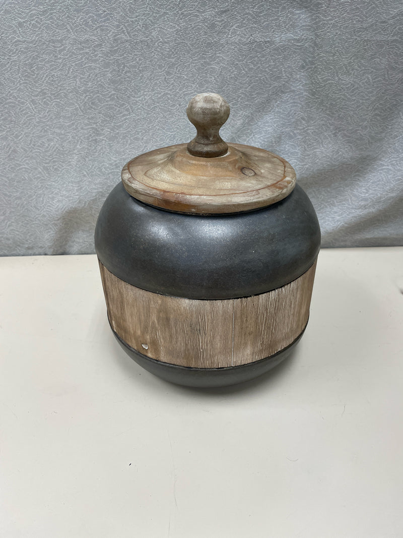 WOOD METAL LIDDED JAR