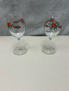 2 HOLLY THEME WINE GLASSES