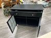 BLACK WOOD CONSOLE W/CABINETS