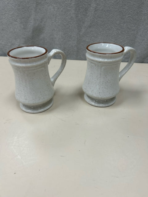 2 CREAM BROWN RIM MUGS