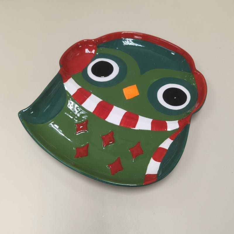 GREEN WINTER OWL PLATE